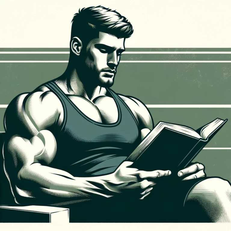 muscle man reading sports book