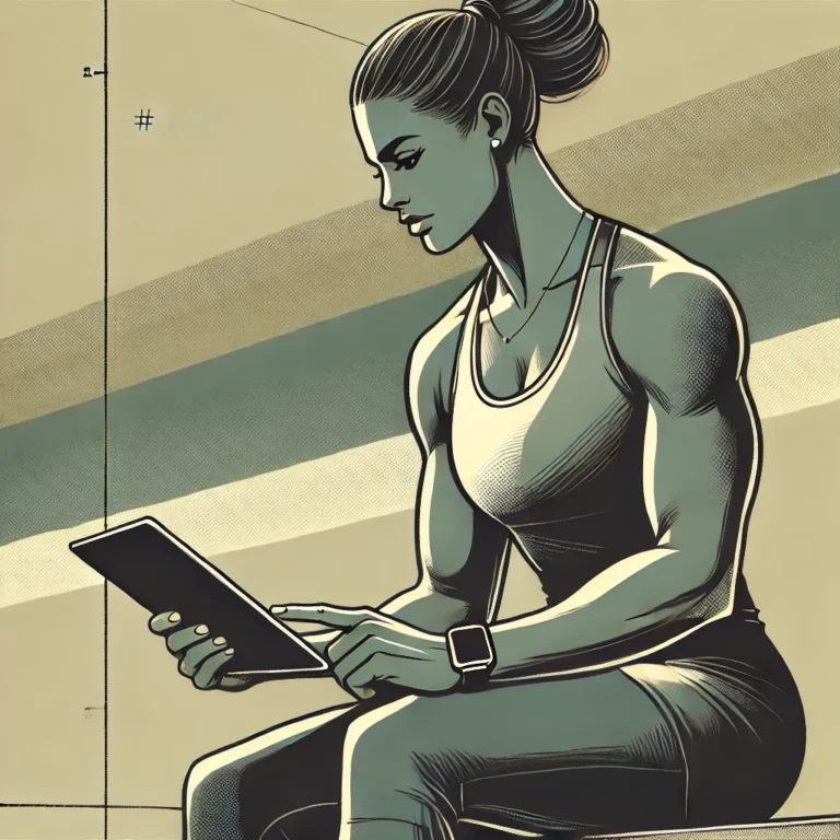 woman checking exercise on tablet