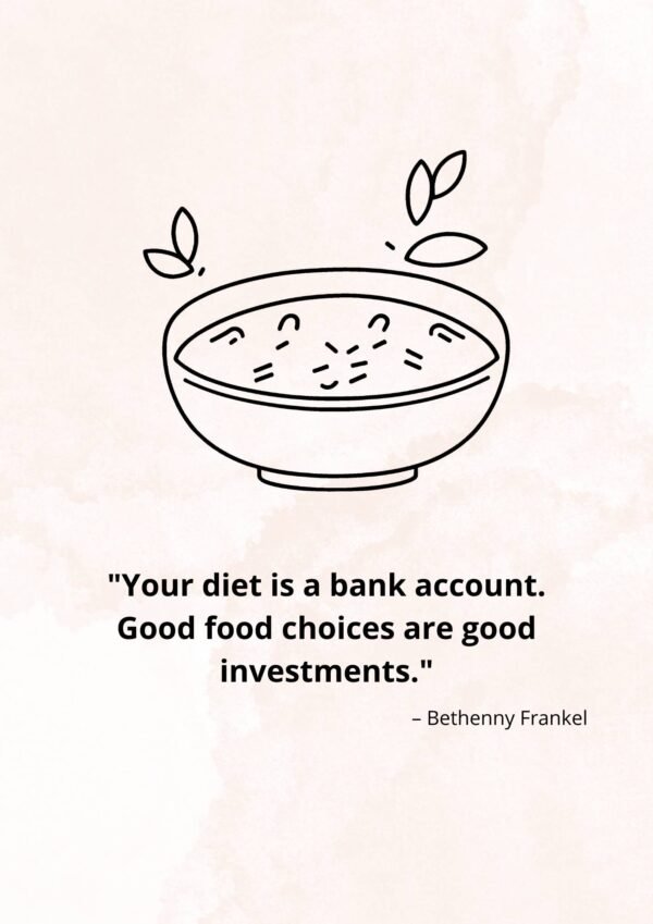 motivational quote: Your diet is like bank account. Good food choices are good investments.